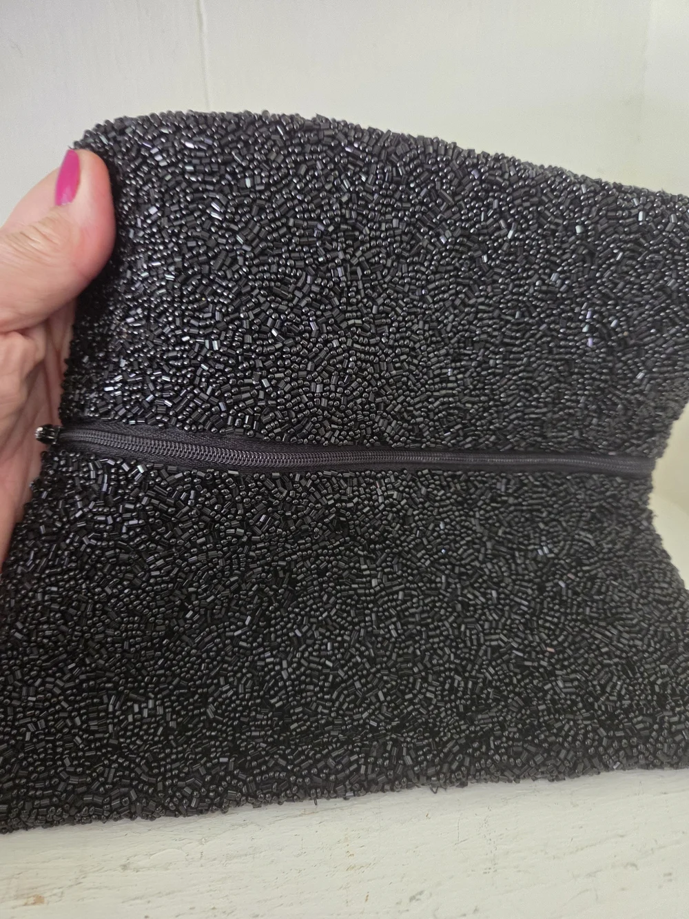 Moyna Black Beaded Clutch with Silver Peace Emblem